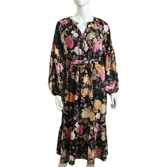 Decjuba Black Floral Maxi Dress Long Sleeve Oversized Size 10 - Picture 2 of 13